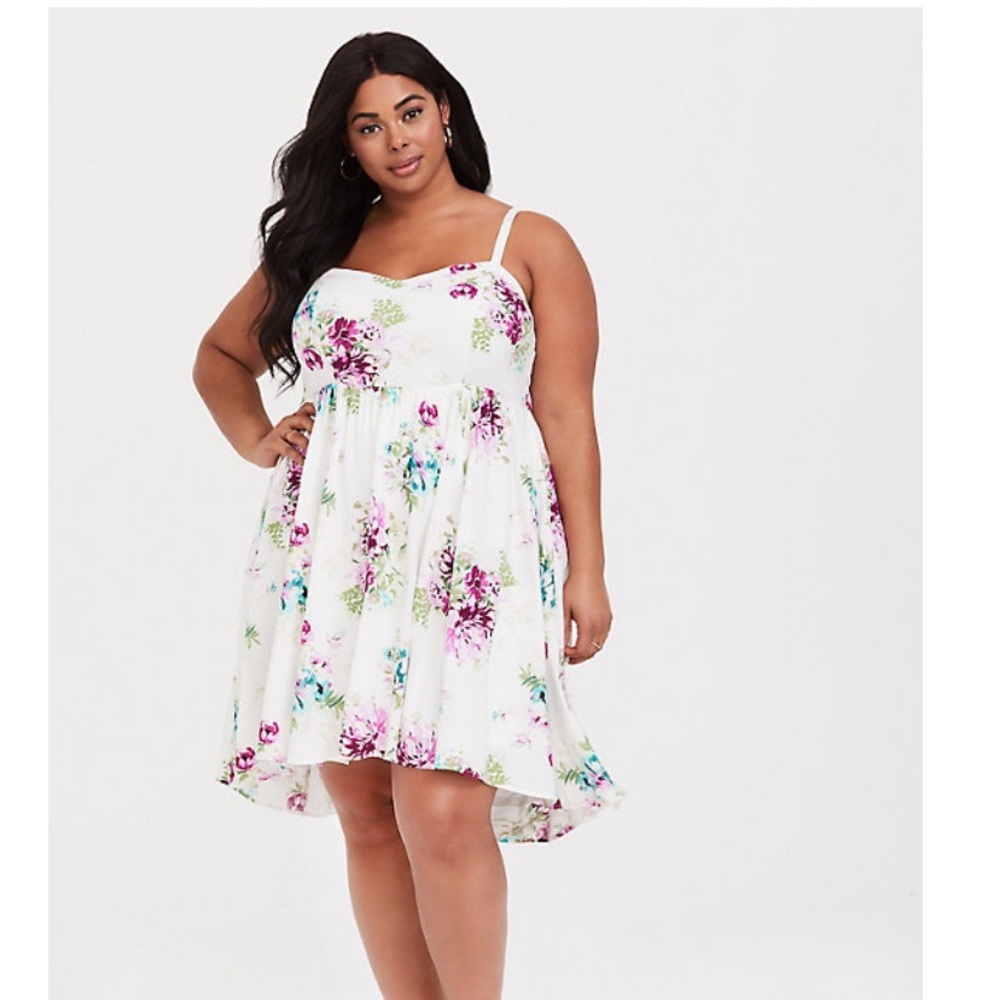 Ivory Floral Challis Hi-Low Skater Dress